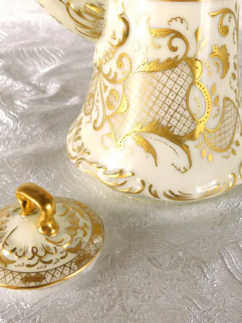 Tressemanes and Vogt Limoges Chocolate Pot with Raised Gold Trim # 27328